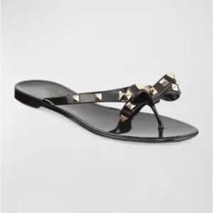 Valentino Black Sandals with Gold Studs